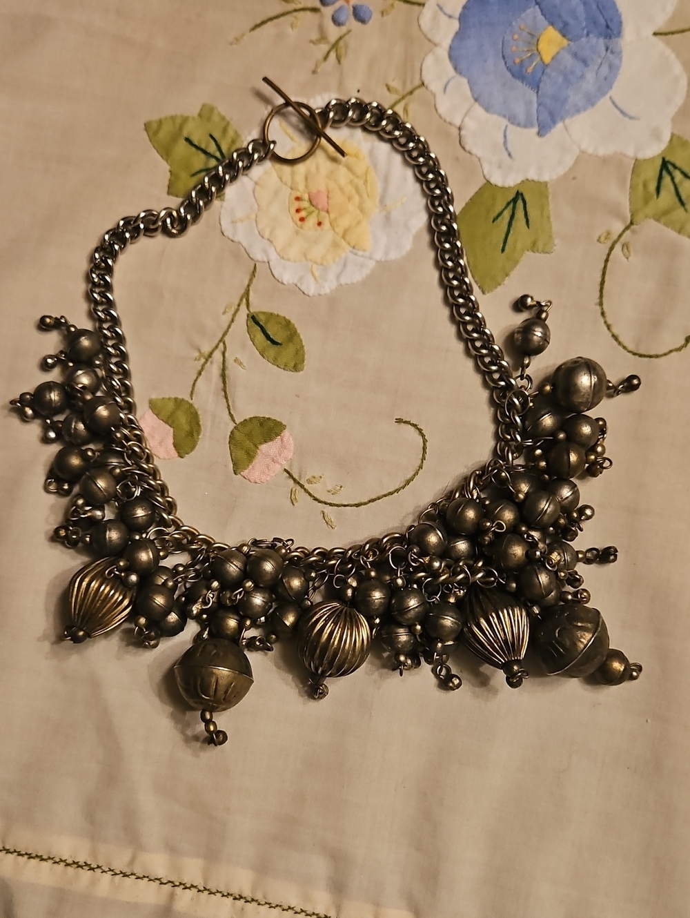 Boho India Antique-Finish Silver Tone Cluster Necklace